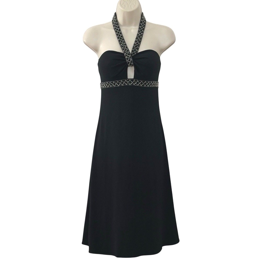 VTG Y2K Womens Dress 4 Black Drapey Halter Beads Babydoll LBD Cocktail 90s Chic